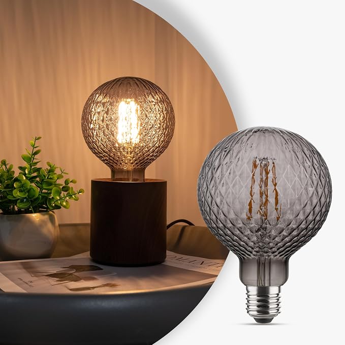 G125 Edison LED Bulb,4W Dimmable E26,2200K Smoky Diamond Glass | Oversized Decorative Edison Bulb, Mellow Ambient Light, Dim, Fit Indoor & Outdoor Store, Cafe & Dining Area Lighting by Harwez
