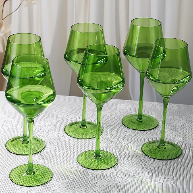 Emerald Green Wine Glasses Set of 6 – 16oz Handblown Long Stem Wine Glasses for Red & White Wine – Elegant Colored Glassware for Home Dining, Parties & Gifts - Image 3