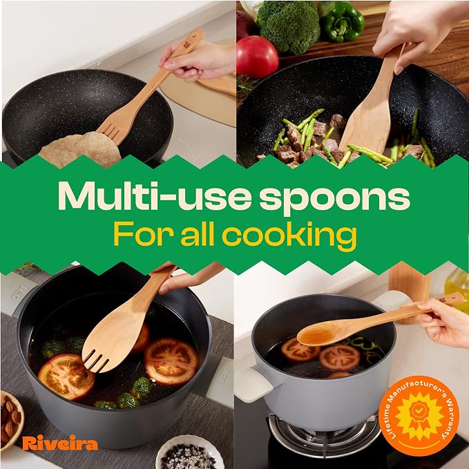 Riveira Cherry Wooden Spoons for Cooking Set of 6 – Natural Cherry Wooden Cooking Utensils, Wooden Spatula, Wooden Spoon - Premium Quality Utensil Set for Non-Toxic Cooking - Image 4