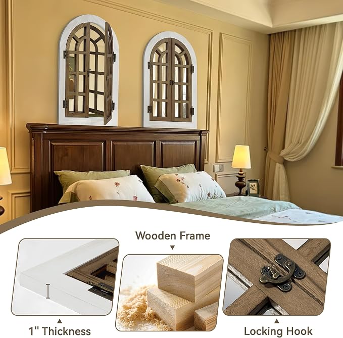 Window Mirrors for Wall Decor -White Arched Wall Mirror Farmhouse Wall Decor Wood Frame Decorative Wall Mirrors Like Window for Bedroom, Living Room, Entrance, Dining Room - Image 5