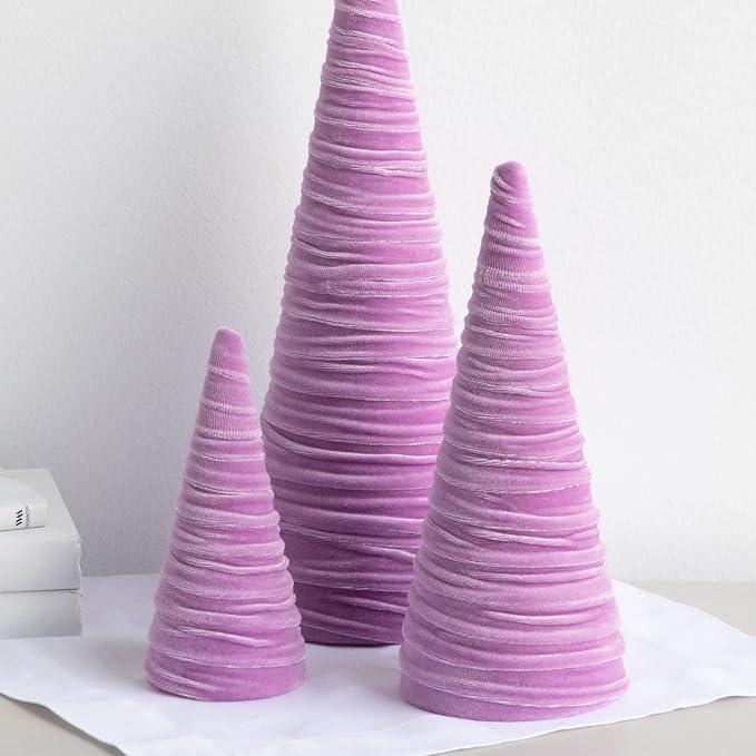 Your Heart's Content Set of 3 Velvet Trees, Lavender Valentine Tree Tabletop, Winter Bookshelf, Pastel Mantel Accent, Holiday Coquette Home Décor, Teen Girl (Lavender) - Image 4