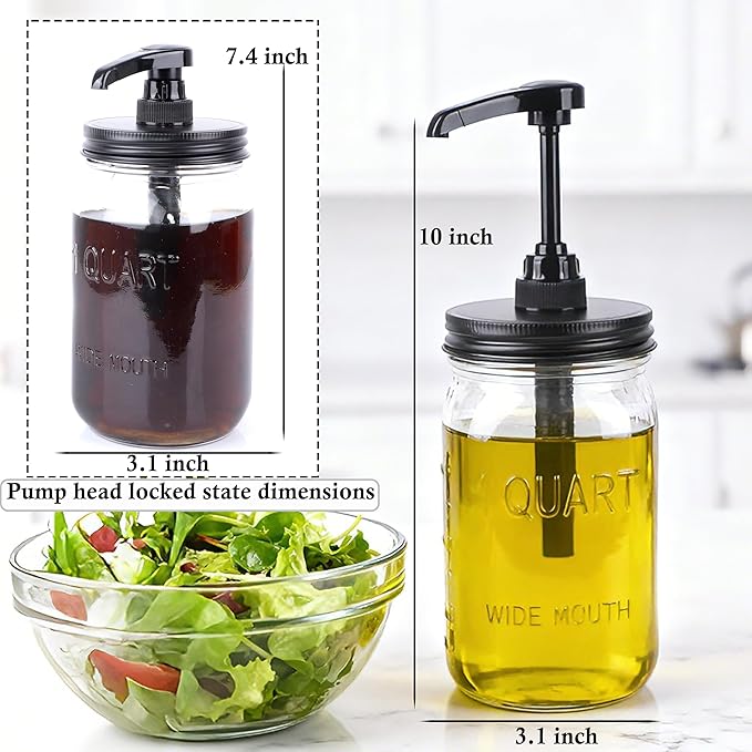 32 oz Mason Syrup Sauce Honey Dispenser Pum Bottle 1 Quart Wide Mouth Glass Coffee Syrup Condiment Ketchup Container Food Grade Airtight & Leak-Proof