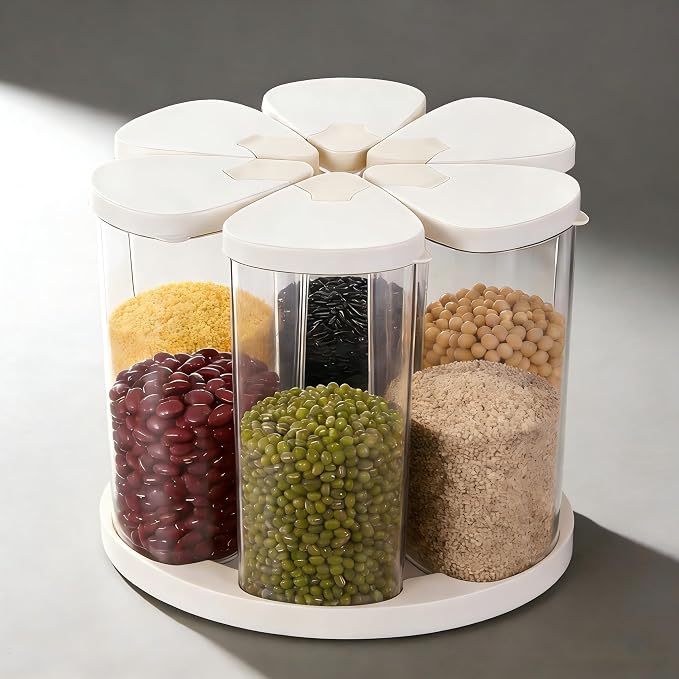 5-10 lbs Rice Dispenser 6 Grids 360° Rotating Cereal Dispenser Countertop BPA-Free PET Grain and Rice Storage Container with Lids Dry Food Dispenser Grain Canister Sets for Oats Flour Corn Flakes by YEXEXINM