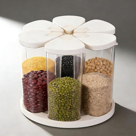 5-10 lbs Rice Dispenser 6 Grids 360° Rotating Cereal Dispenser Countertop BPA-Free PET Grain and Rice Storage Container with Lids Dry Food Dispenser Grain Canister Sets for Oats Flour Corn Flakes by YEXEXINM