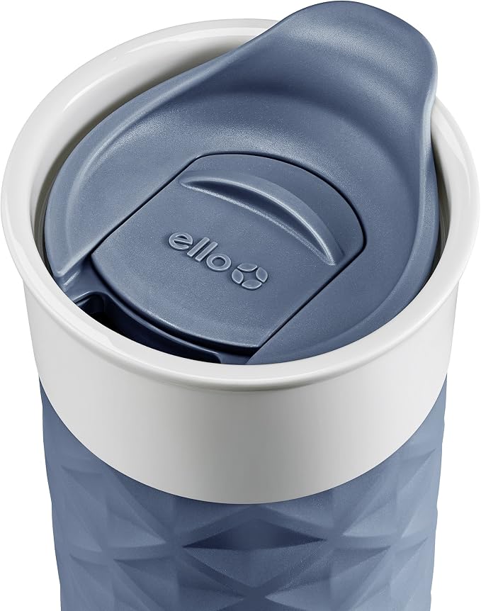 Ello Ogden BPA-Free Ceramic Travel Mug with Lid, Evening Blue, 16 oz | Splash-resistant ceramic travel mug with slider lid and protective silicone sleeve. BPA-free, great for coffee and tea. - Image 6