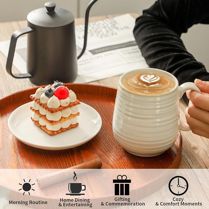 HASENSE Coffee Mugs Set of 2, 20 oz Ceramic Coffee Cups for Men and Women, Premium Large Tea Cups Gift Box with Coaster & Gold Spoon, Couple Mugs for Wedding Gift, Clay-Infused White - Image 7