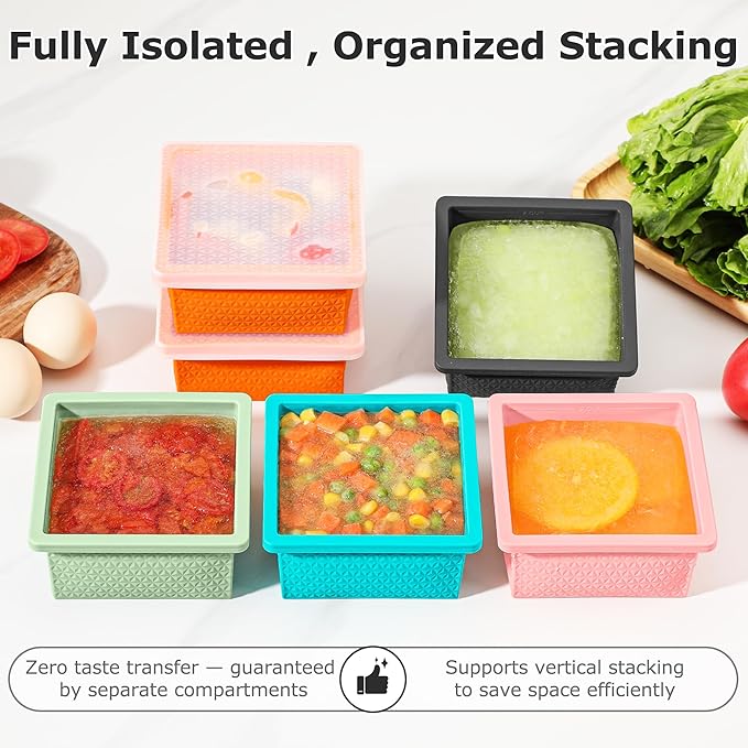 Silicone Freezer Tray with Lid-Stackable Soup Freezer Container Molds,2-Cup Ice Cube Trays for Perfect Portion Control,Food Storage & Meal Prep,Oven & Dishwasher Safe-4 Pack