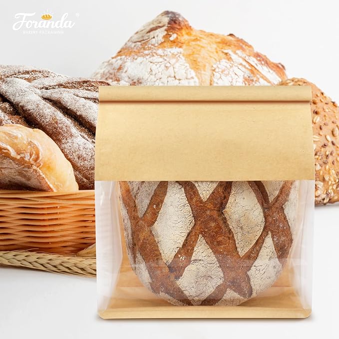 100 Pack Bread Bags with Tabs for Homemade Sourdough Bread, 8.7x4.3x11 Inches Tin Tie Tab Lock Large Paper Bakery Packaging Bags with Window for Gifting & Bake Sale | Thick Material - Image 4