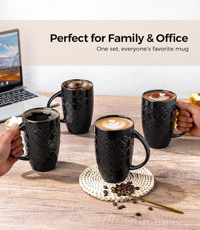 AmorArc Large Coffee Mugs Set of 6, 20oz Tall Coffee Mugs Set | with Texture Patterns for Cappuccino, Latte,Hot Cocoa, Dishwasher & Microwave Safe-Black - Image 6