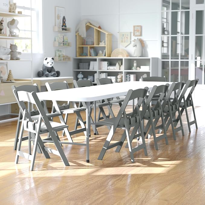 Flash Furniture Hercules Kids Resin Folding Chair, White, 10-Pack | White Gray Padded Seat - Image 2