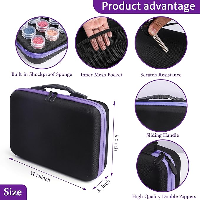 LYMUSUMI Diamond Art Storage Containers 60 Slots Diamond Painting Accessories and Tools Portable Bead Organizer Boxes for Adults（Purple）
