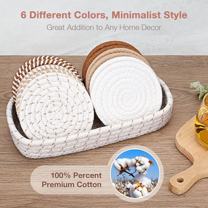 Coasters for Drinks, 12 Pack Coasters, Coaster Set of 6 Color, Suitable for Morhers Day, Gift for Mothers Day Best Choice, Mom Gifts, Brown + Basket, Dining Room Decor, Ditchen Table Decor - Image 4