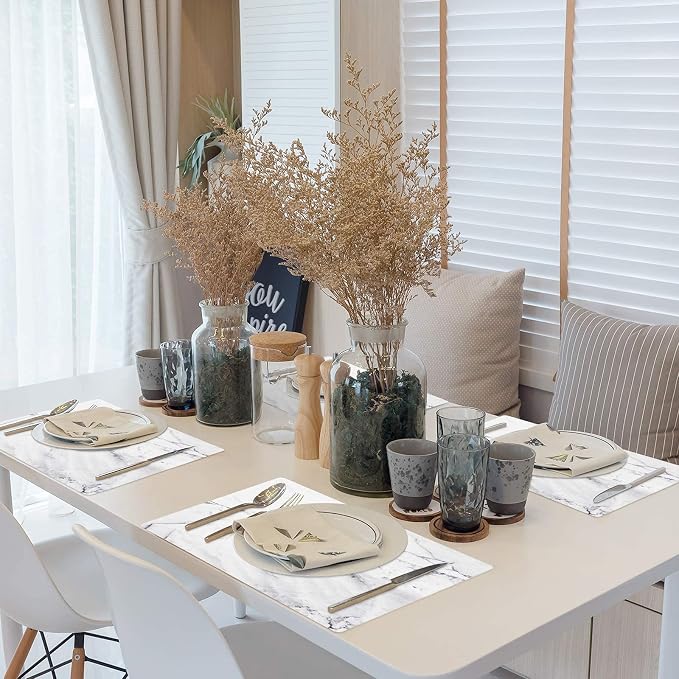 GENNISSY Marble Placemats Washable for Dining Table Set of 6 Thin Environmental Table Mats Wipeable Easy Clean for Kitchen Dinner Party (White Marble) - Image 6