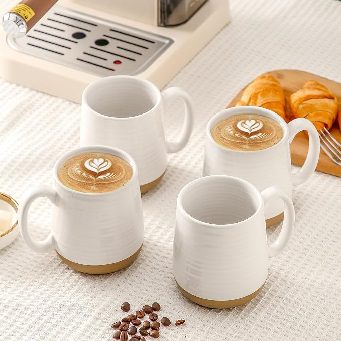 Large Ceramic Coffee Mugs Set - 15 OZ Porcelain Coffee Latte Cups Set of 4 with Handle Perfect for Cappuccino, Tea, Mocha, Hot or Cold Drinks, Unique Glaze Design for Home, Cafe and Coffee Bar, White - Image 2