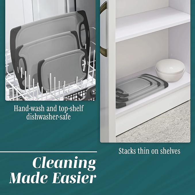 Cutting Boards for Kitchen - BPA-Free Chopping Board - Different Sizes & Non Slip Handles - Reversible, Large Cutting Board Set - Unique Gifts for Cooks Who Have Everything - 3-Pack Gray/Gray - Image 5