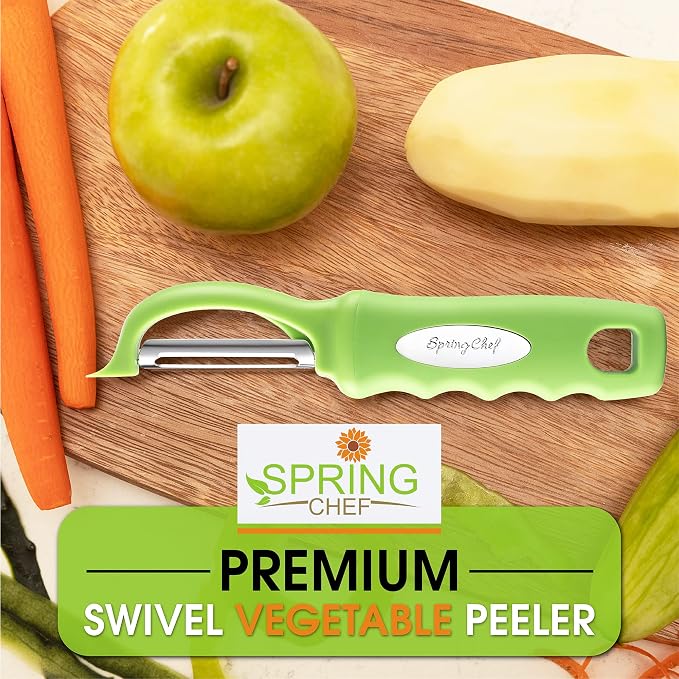 Spring Chef Swivel Vegetable Peeler for Kitchen w/Soft Grip Handle, Green | Premium Potato Peeler w/ Ultra Sharp Stainless Steel Blades, Multifunctional Veggie Peeler for Apple, Carrot, Cucumber, Fruit - Image 7