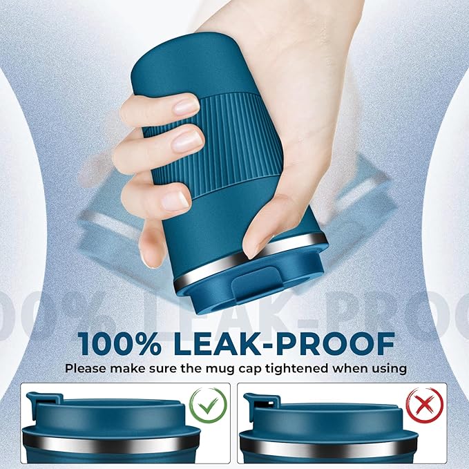 Insulated Coffee Tumbler 12 oz, Stainless Steel Coffee Mug with Lids, Travel Coffee Mug Leak Proof, Double Wall Vacuum Insulated Reusable Coffee Cup, Keep Drinks Hot and Cold (Deep Teal, 12 Ounces) - Image 3