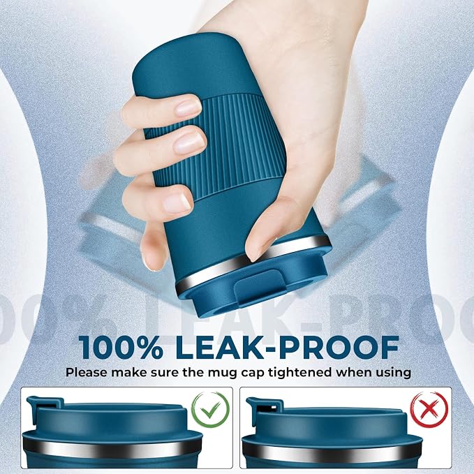 Insulated Coffee Tumbler 17 oz, Stainless Steel Coffee Mug with Lids, Travel Coffee Mug Leak Proof, Double Wall Vacuum Insulated Reusable Coffee Cup, Keep Drinks Hot and Cold (Deep Teal, 17 Ounces) - Image 3
