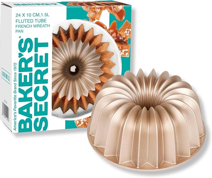 Baker's Secret Nonstick Fluted Cake Pans, Bake Unique Cakes, Die Cast Aluminum Cake Pans, 2 Layers Non-stick Coating Easy Release, Fluted Cake Pan - 9.7cups capacity 2024 - (French Wreath) - Image 3