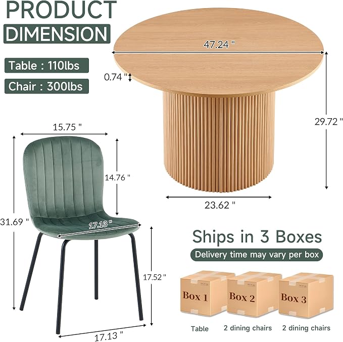 5 Piece Round Dining Table Set for 4, Mid Century Modern Wooden Kitchen Table and Chairs, Space-Saving Small Dinette Set (47 Inch Oak Table+4 Green Chairs) - Image 5