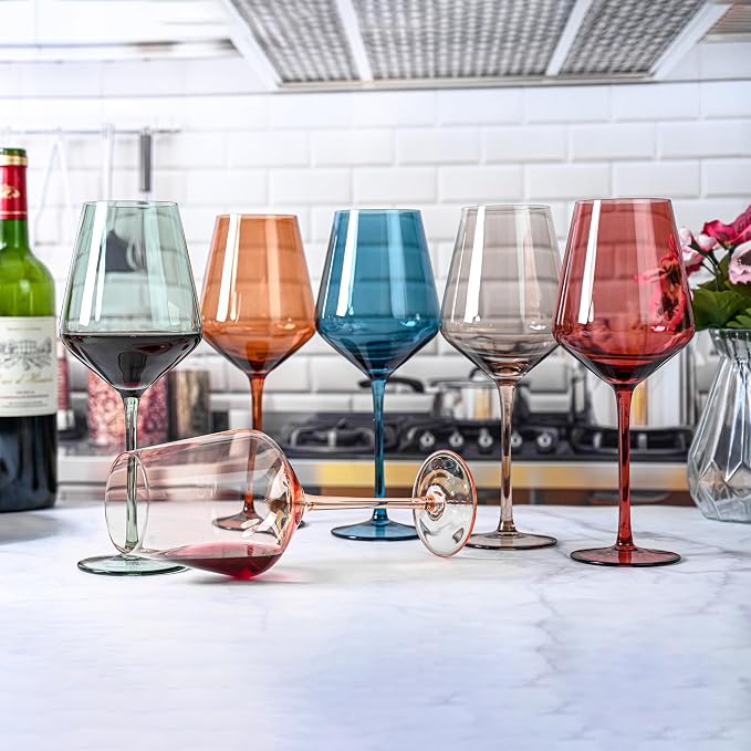 Colored Cordial Glasses Set of 6, 18oz Crystal Unique Fall Drinking Wine Glass Cups with Stem - Luxury Multi Color Glassware Gift Set for Wife & Mom - Colorful Hand Blown Drinkware for Red White Wine. - Image 6