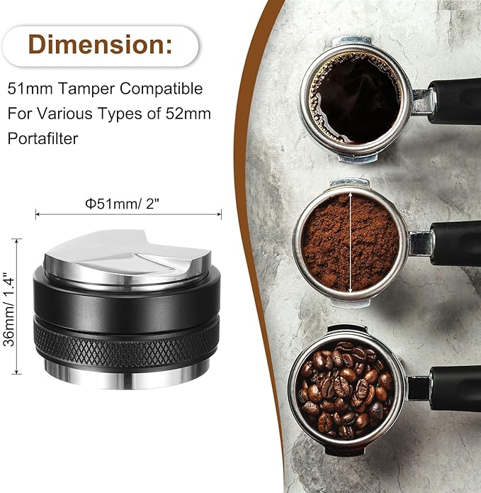 uxcell 51mm Coffee Distributor & Tamper, Dual Head Espresso Leveler, Adjustable Depth Professional Espresso Distribution Leveler Tool for Portafilter Espresso Hand Tamper, Black