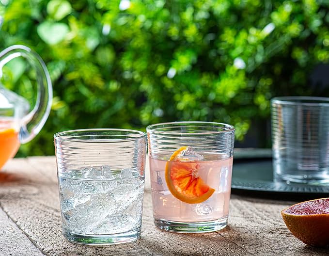 Le'raze Set of 16 Heavy Base Ribbed Durable Drinking Glasses Includes 8 Cooler Glasses (17oz) and 8 Rocks Glasses (13oz), Clear Glass Cups - Elegant Glassware Set - Image 5