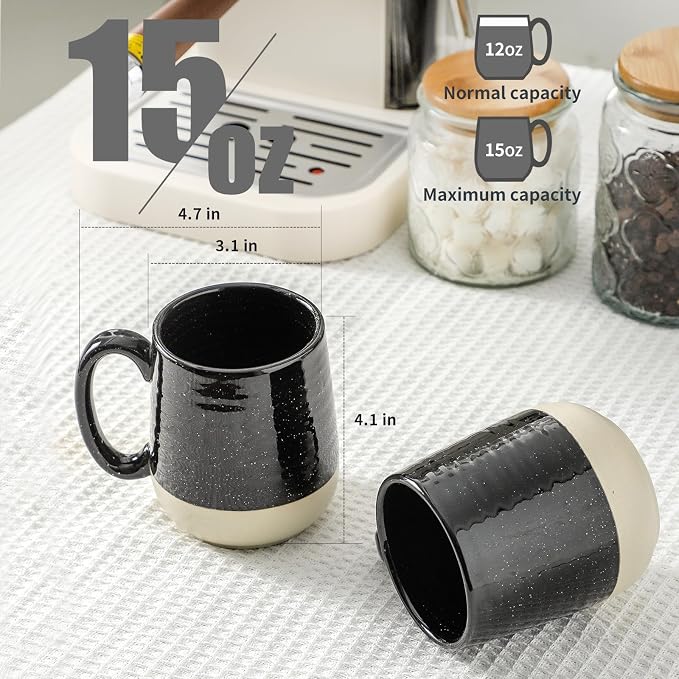 HASENSE Ceramic Coffee Mugs Set, 15 oz Large Coffee Cups Set of 4, Tea Cups with Handle for Men and Women, Latte Mugs for Coffee, Tea, Milk, Hot Chocolate, Microwave Dishwasher Safe, Black - Image 6