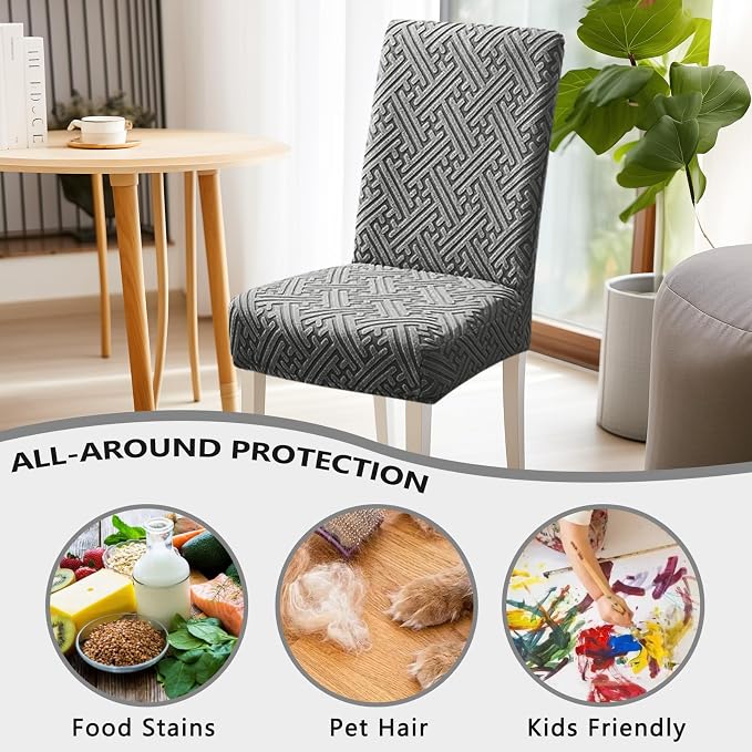 Chair Covers Set of 6,Removable Stretch Jacquard Chair Protectors,Dark Grey | Cat Scratch Resistant Chair Covers for Dining Chairs, Removable Chair Protectors for Dining Room, Kitchen, Hotel, Ceremony - Image 4