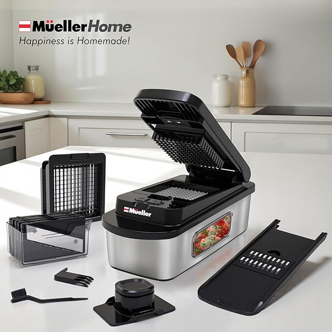 MUELLER HOME Pro-Series 10-in-1 Stainless Steel Multi Vegetable Chopper | 8 Blade Mandoline Slicer, Kitchen Tools and Gadgets, Food and Veggie Chopper, Mincer, Dicer, French Fry Cutter, Black - Image 7