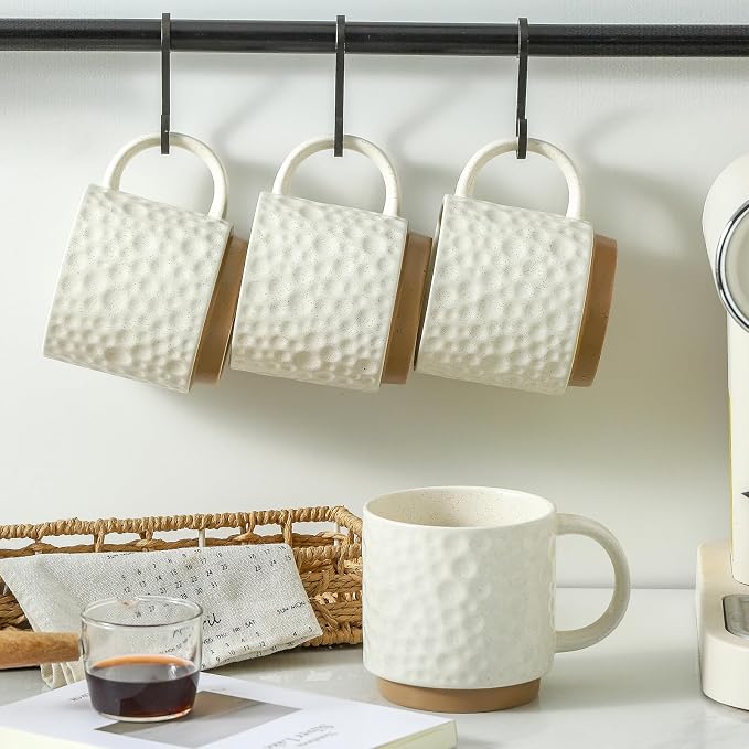 Nihow 16OZ Stackable Coffee Mug Set, Large Ceramic Coffee Mug Set of 4,Coffee Cup Set for Cappuccino/Latte/Cocoa,Dishwasher & Microwave Safe, Matte White - Image 4