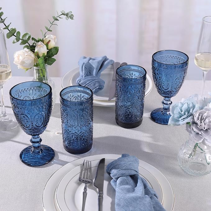 abrwyy Blue Drinking Glasses, Vintage Glassware, 12oz Highball Glasses | Lead-Free Glass, Thick&Durable Glass, Home Decoration, Food Grade Glass - Image 4