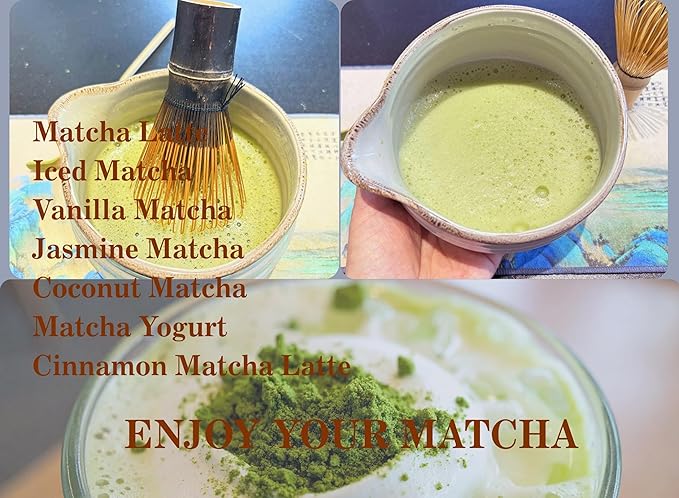 Matcha Whisk Set, Ceramic Matcha Set Includes Matcha Bowl, Matcha Whisk Chasen and Whisk Holder, Sifter, Bamboo Scoop, Scoop Rest and Tea Towel-7 Pcs Matcha Kit for Matcha Lovers, Misty Gray
