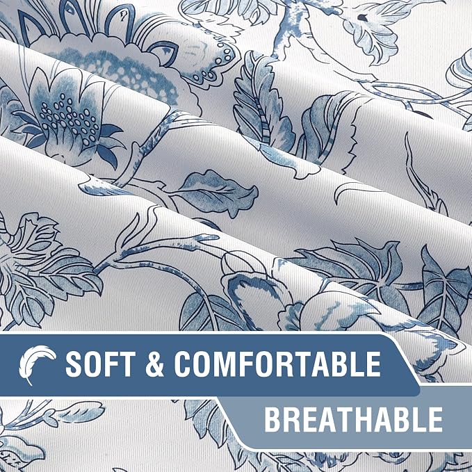 H.VERSAILTEX Blackout Curtain Valances for Kitchen Window/Living Room/Bathroom Privacy Added Rod Pocket Home Decoration Winow Valance, 52" W x 18" L, Floral in Storm Blue (Pack of 4) - Image 5