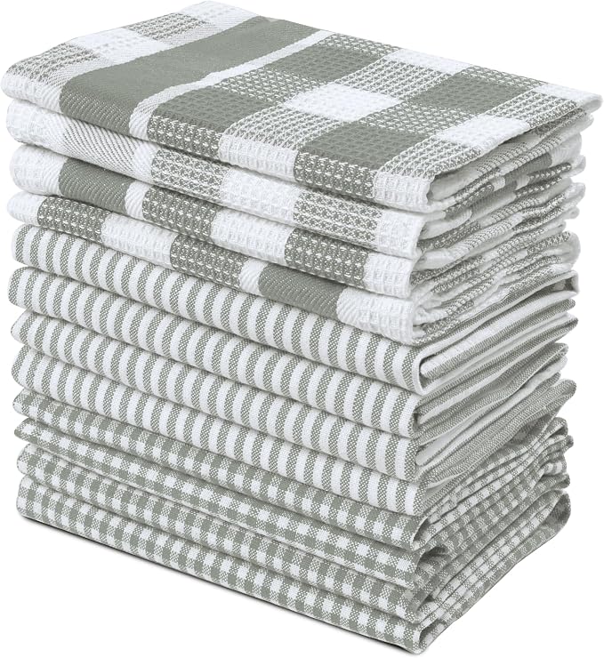 LANE LINEN 100% Cotton Kitchen Dish Cloths, Ultra Soft Absorbent Quick Drying Dish Towels, Multiweave Wash Cloths Dish Towel Sets, 12x12 Inches, 12 Pack - Grey by LaneLinen