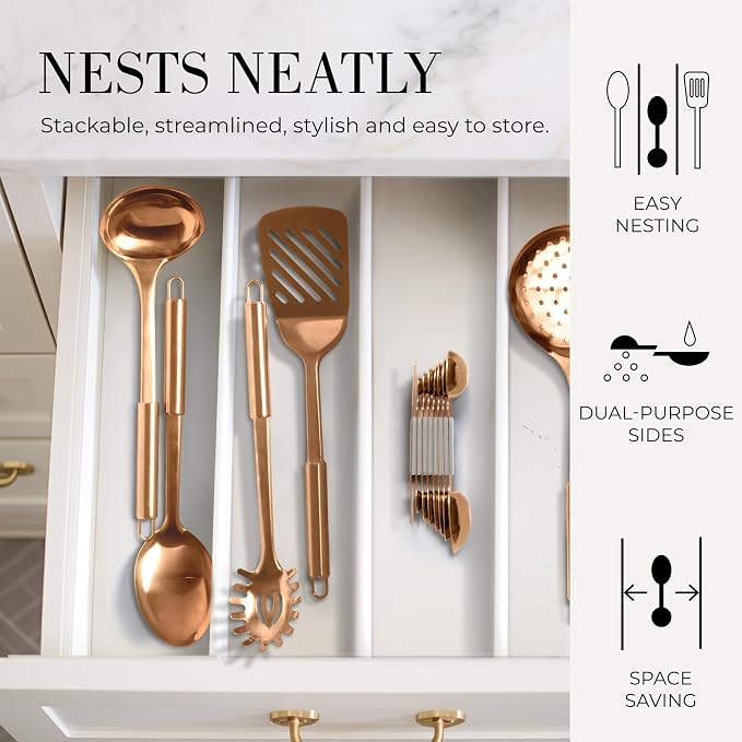 Styled Settings Copper Measuring Spoons Set with Leveler, 8-Piece | Double-Sided Nesting Magnetic Measuring Spoons, Stackable & Spice Jar Friendly -Stylish Copper Kitchen Accessories for Baking - Image 6