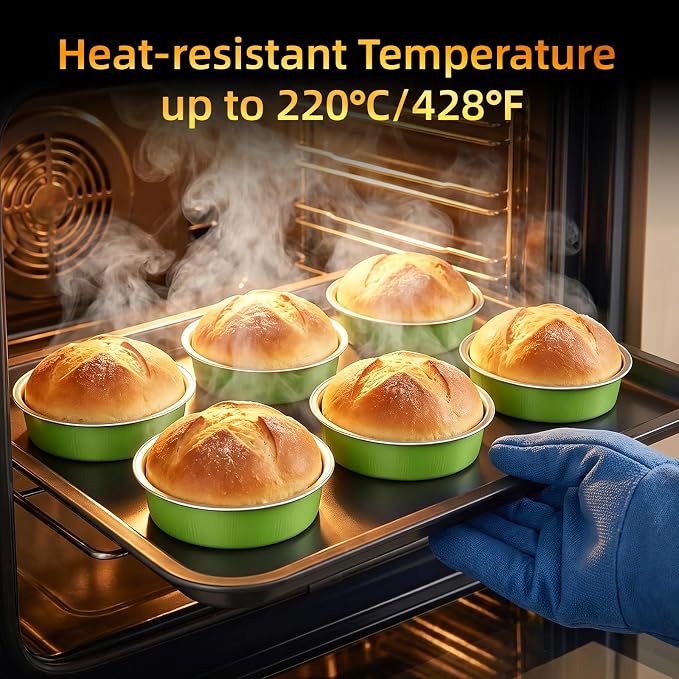 Beasea Mini Tart Pans with Lids 120 Pack, 7.3oz 4 Inch Matcha Green Disposable Aluminum Foil Baking Cups Pie Tart Tins Individual Dessert Mini Cake Containers Oven Dishes for Cheesecake Muffin - Image 6