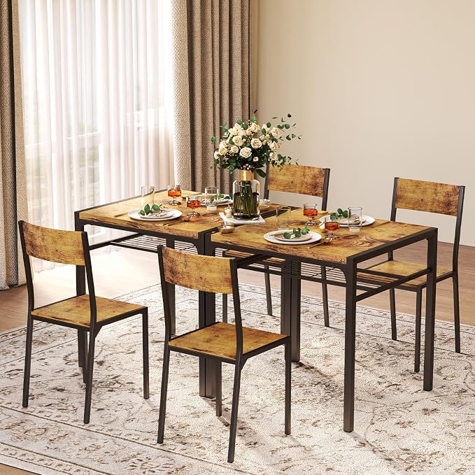 Gizoon 3-Piece Dining Table Set for 2, Small Kitchen Table & Chairs Rustic | Compact rustic 2-person dining set perfect for apartments. Features under-table storage rack and 2 chairs that tuck away. - Image 7
