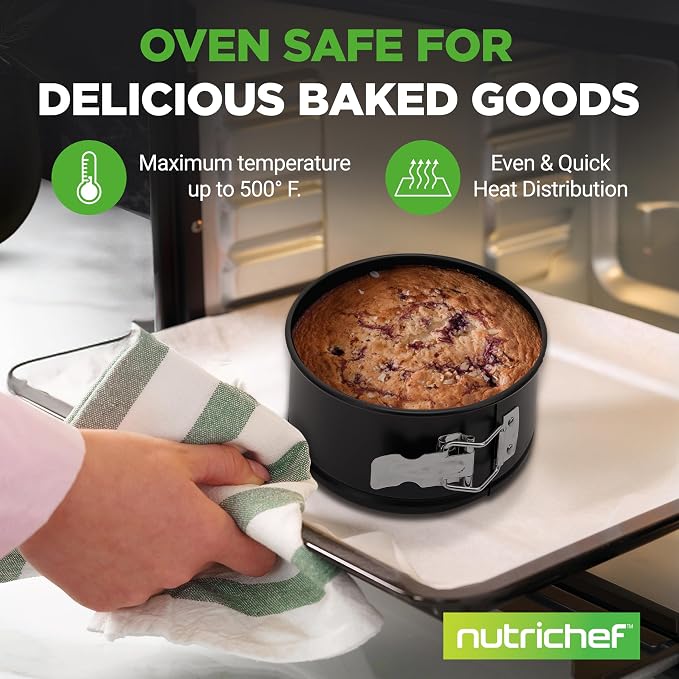 Nutrichef 3-Piece Nonstick Springform Pan Set - Premium Carbon Steel Cheesecake Pans with Stainless Steel Clasp - 6", 8", 10" Sizes, Oven Safe up to 450°F - Includes 300pcs Parchment Paper (Black) - Image 6