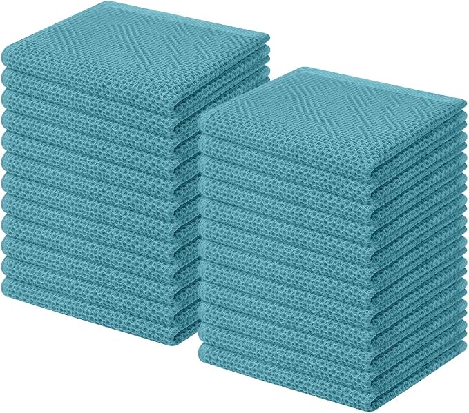 Homaxy 100% Cotton Waffle Weave Kitchen Dish Cloths 24-Pack, Lake Blue | 12 x 12 Inches, Ultra Soft Absorbent Dish Towels, Quick Drying Dish Rags with Hanging Loop by Homaxy