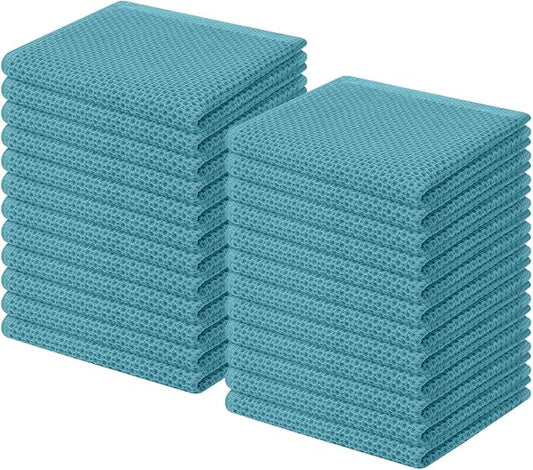 Homaxy 100% Cotton Waffle Weave Kitchen Dish Cloths 24-Pack, Lake Blue | 12 x 12 Inches, Ultra Soft Absorbent Dish Towels, Quick Drying Dish Rags with Hanging Loop by Homaxy
