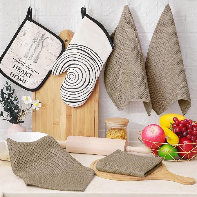 Homaxy 100% Cotton Waffle Weave Kitchen Dish Cloths 6-Pack, Tan | 12 x 12 Inches, Ultra Soft Absorbent Dish Towels, Quick Drying Dish Rags with Hanging Loop - Image 6