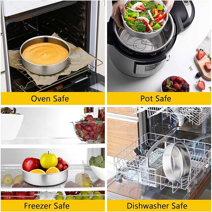 P&P CHEF 6 Inch Cake Pan Set of 2, Stainless Steel Round Baking Cake Pans | For Baking Serving, Non Toxic & Healthy, Leak-proof & Easy Clean, Mirror Finish & Easy Releasing, Oven & Dishwasher Safe - Image 4