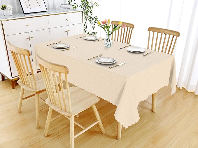 Smiry Rectangle Waterproof Heavy Duty Vinyl Tablecloths, 60 x 102 Inch | Wipeable Washable Floral Embossed Table Cover for Kitchen and Dining Room, Indoor & Outdoor Use, Cream - Image 8
