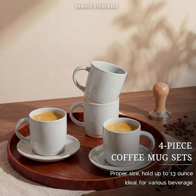 HaWare 13OZ Coffee Mugs Set of 4, Stoneware Coffee Cups with Handle | Ceramic Latte Mug, Modern Tea Mugs for Cappuccino/Cocoa/Milk, Dishwasher& Microwave Safe, Speckled Misty Grey - Image 3