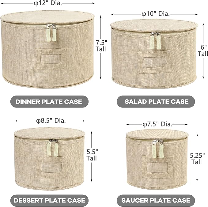 LotFancy China Storage Containers, Hard Shell, 4PCS Set, Dish Saucer Plate Storage Box for Moving, Stackable Dinnerware Organizer Bins with 48 Felt Dividers, Beige - Image 4
