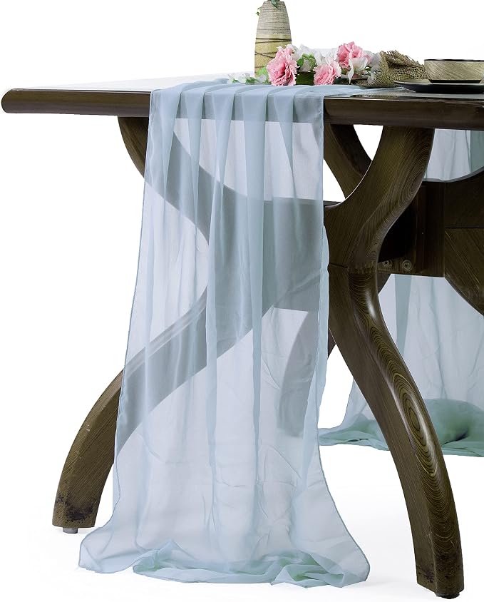 Pack of 25 | Dusty Blue | 14ft Chiffon Table Runner 29x170 Inches Long Romantic Rustic Sheer Gauze Runner for Wedding Bridal Shower Birthday Banquets Engagement Spring Easter Boho Decorations - Image 2