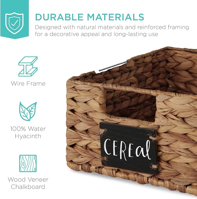 Best Choice Products Set of 4 9x12in Water Hyacinth Pantry Baskets, Woven Organizers w/Chalkboard Label, Chalk Marker - Chestnut - Image 5