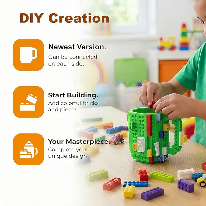 Lumsburry Build-on Brick Coffee Mug, Funny DIY Unique Novelty Drinking Cup | Building Blocks Creative Mug, for Men Women Kids Dad Mom, Present Exchange Ideas, Xmas Birthday White Elephant(Green) - Image 5