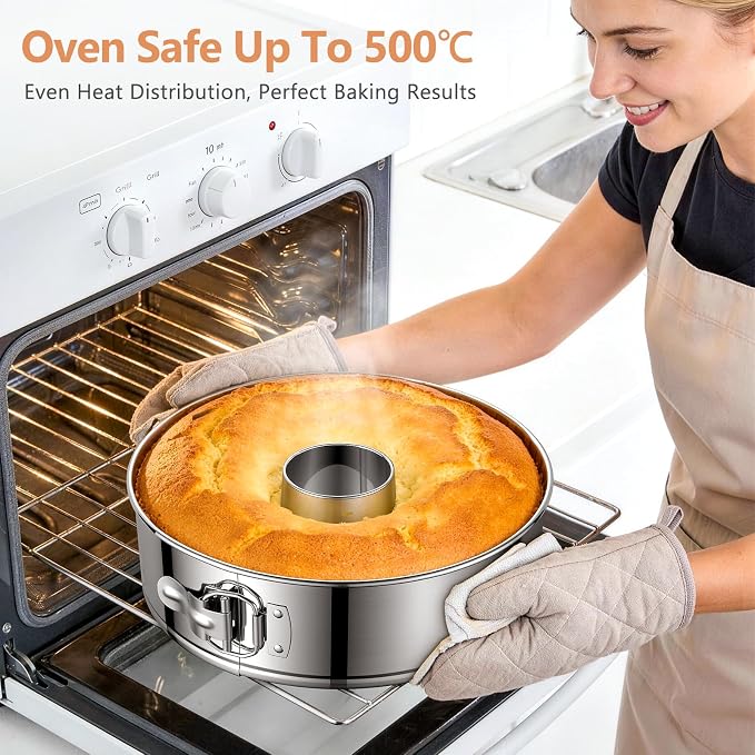10-Inch Pound Cake Pan with Removable Bottom, 304 Food-Grade Stainless Steel Springform Bundt cake pan, Leak-Proof & Dishwasher Safe - Perfect for Angel food, Pound & Chiffon Cakes - Image 7